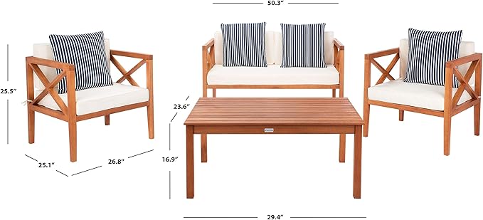 Safavieh Outdoor Nunzio Natural and Beige 4-Piece Patio Set (Pillows Included)