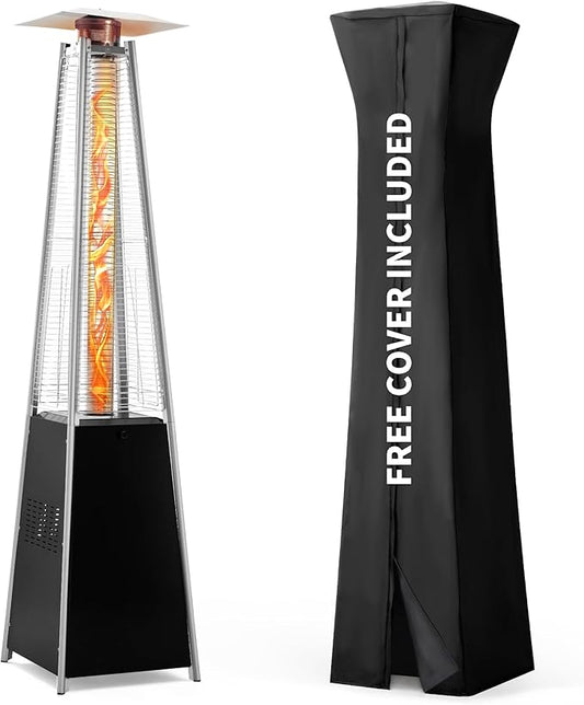 Pamapic Patio Heater with Cover, 48,000 BTU Pyramid Flame Outdoor Heater Quartz Glass Tube 87" Propane Heater