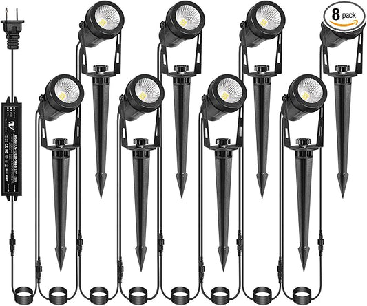 Low Voltage Landscape Lighting, 8 Pack Outdoor Spot Lights with Transformers, 12V Warm White Landscape Spotlights IP65 Waterproof Plug in Outdoor Uplights for Yard House Pathway Tree Pools