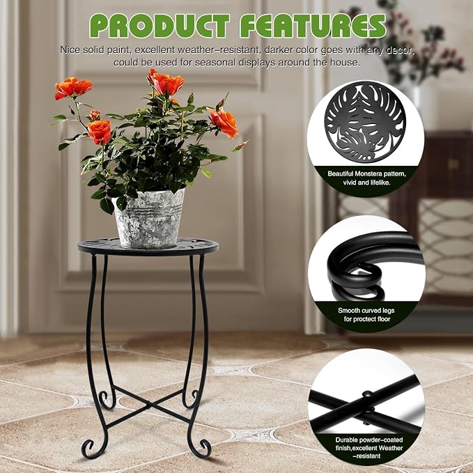 Small Side Tables for Small Space, 2 Pack Metal Outdoor Indoor Side Table, Weather Resistant Mini Metal Round Side Table Pool Chair Side Table for Patio Yard Porch Balcony Garden Bedside, Black - Image 4