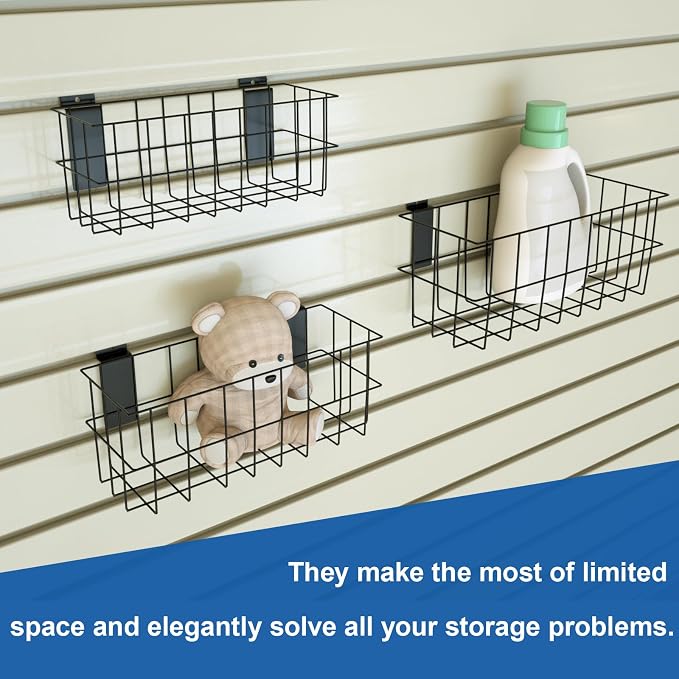 NeatiEase 29 PCS Slatwall Accessories Kit for Garage Rooms Shops Storage, Slat Wall Accessory Includes 3 Pack Slatwall Baskets Set and 26 PCS Multisized Heavy Duty Slatwall Hooks - Image 4