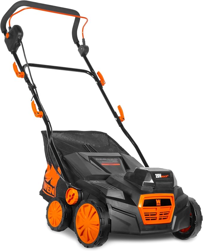 Wen 20V Max Cordless 15-Inch 2-in-1 Brushless Electric Dethatcher and Scarifier with Collection Bag, Two 4.0 Ah Batteries, and Dual-Port Charger (20716) - Image 2