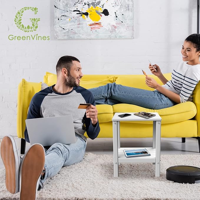 GREENVINES Outdoor Rocking Chair Set | 3-Piece | 2 Rocking Chairs with 1 Side Table | Porch Rocker | HDPE Plastic | White | Patio Furniture Sets | High Back | Big & Tall | Ladder Back - Image 8