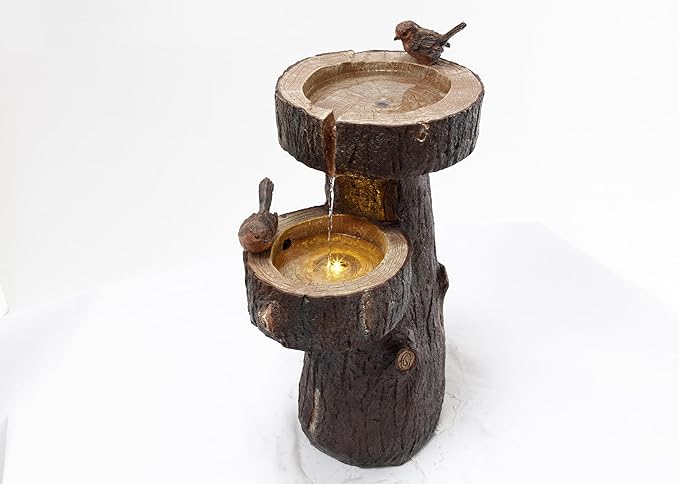 22" Outdoor Water Fountain with Led Lights, 2-Tiered Bird Bath Water Fountain, Outdoor Garden Waterfall Decor for Garden, Patio, Courtyard