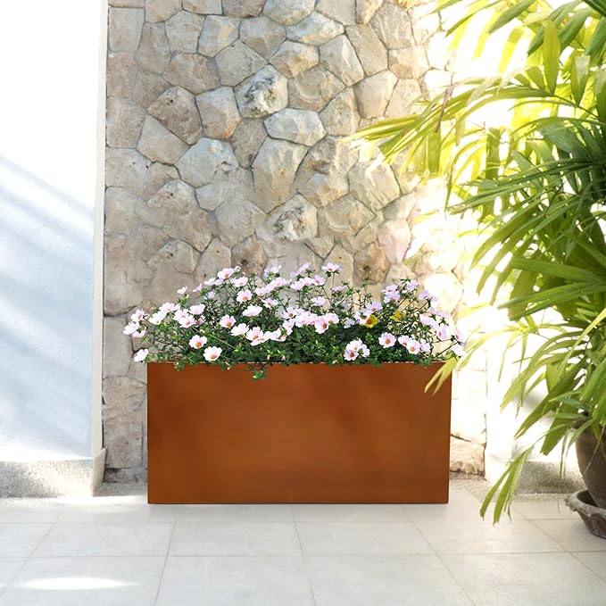 Corten Steel Planter Box Metal Outdoor Large Steel Rectangular 36" L x 12" W x 16" H Rectangule Rustic for Commercial Residential Patio and Backyard