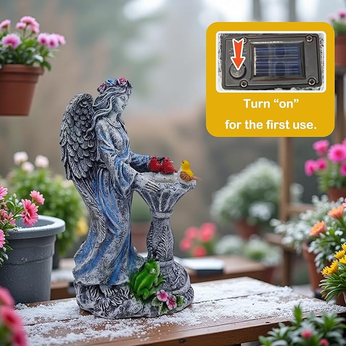 Mrocioa Solar Outdoor Garden Decor Angel Statue Light with Color Changing Birdbath, Waterproof Led Home Decor Figurine Lights for Yard Patio Front Porch, Housewarming Gifts for Easter Spring