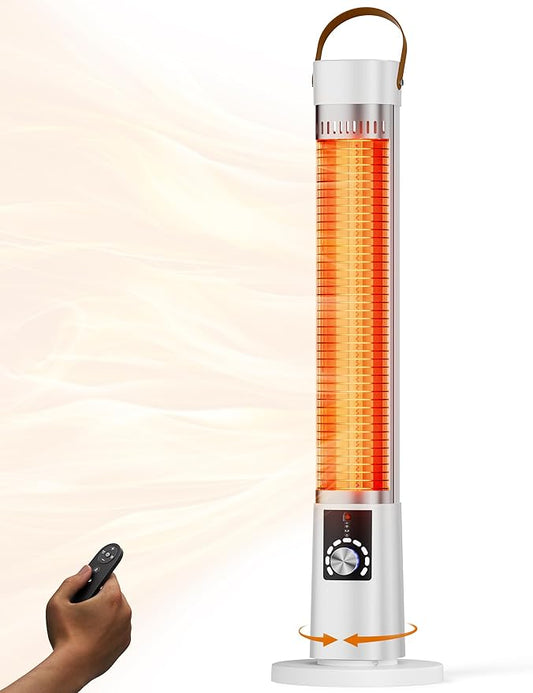 Patio Heater for Outdoor Use, Infrared Electric Outdoor Heater, 1500W Instant Heating, 60-Degree Oscillation, 9 Heat Levels, 9H Timer, Remote, for Garage, Backyard, Large Room, Indoor, 32.2", Ivory