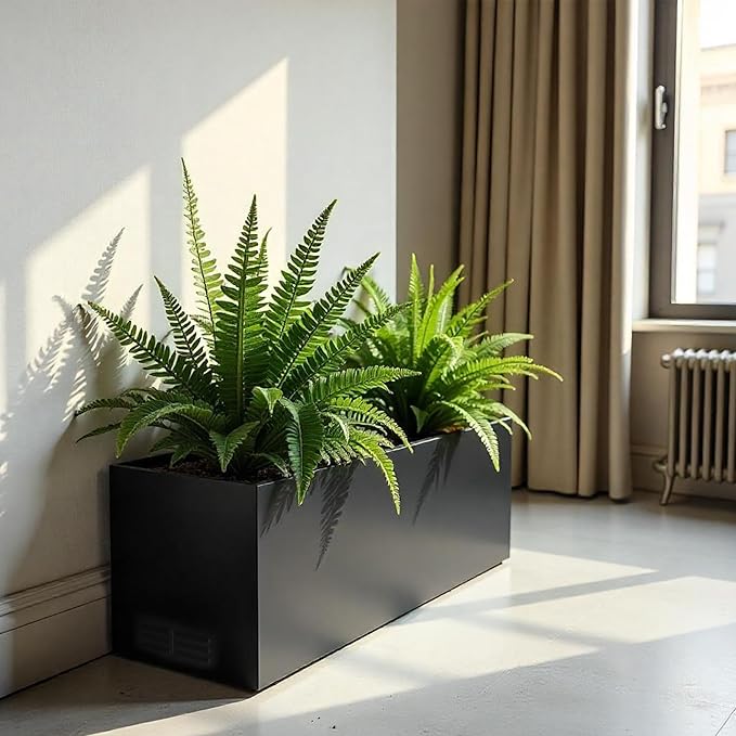 Worth Metal Planter Box with Insert Plate & Drain Holes, Indoor or Outdoor Use, No Assembly Required, 30" x 11" x 13", 14.3 Gallons, Matte Black