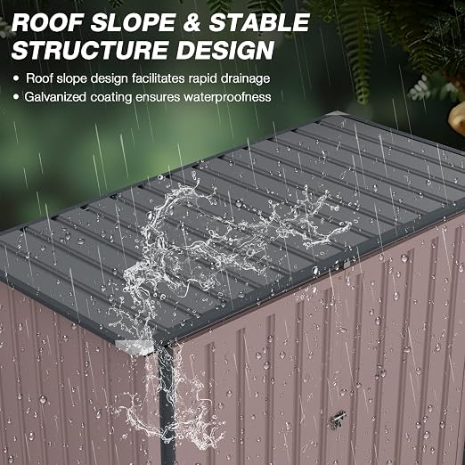 3'x5' Outdoor Trash Can Storage, Metal Storage Bike Shed, Waterproof Garbage Can Organizer with Chain Lid, Outdoor Storage Clearance for Patio, Garden, Backyard, Rose Gold - Image 5