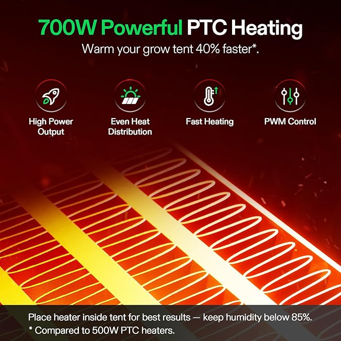 VIVOSUN AeroFlux Smart Grow Tent Heater with Thermostat, 700W PTC Heating, Compact & Portable with VPD, APP Control & Overheat Protection, Included Extension Hose for Grow Tents, Rooms, Greenhouses