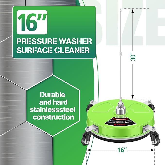 LidoDola 16'' Pressure Washer Surface Cleaner with 4 Wheels - Stainless Steel Surface Cleaner for Pressure Washer Attachment for Concrete, Driveway, Patio, Sidewalk, Deck and Driveways - Image 2
