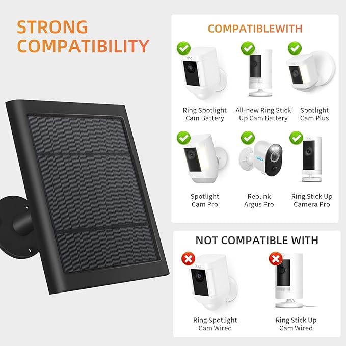 Solar Panel for Ring(2nd Generation) Camera (Black 2Pack) (Black 3PCS) - Image 2