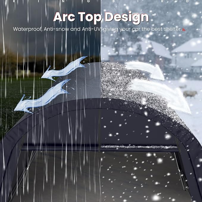 KING BIRD 12' x 20' Oval Pipe Heavy Duty Carport with Roll-up Ventilated Windows for SUV, Full-Size Truck and Boat, Round Style Anti-Snow Car Canopy Outdoor Boat Shelter with Reinforced Ground Bars - Image 8