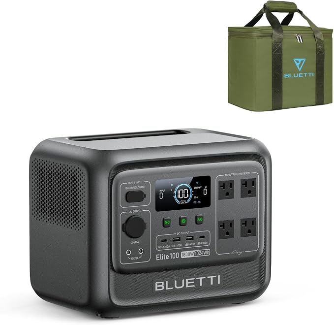 BLUETTI Elite 100 V2 Portable Power Station with Bag (Ship Separately), 1024Wh LFP Battery Backup w/ 4 1800W AC Outlets (3600W Surge), 35% Smaller, Solar Generator for Camping, Outages, and UPS Backup by BLUETTI