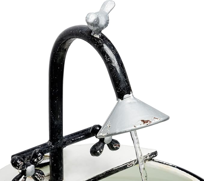 Alpine Corporation YHL170 32” Indoor/Outdoor Antique Metal Sink Water Fountain with Stand – Charming Waterfall Feature for Garden, Patio & Home Decor, White