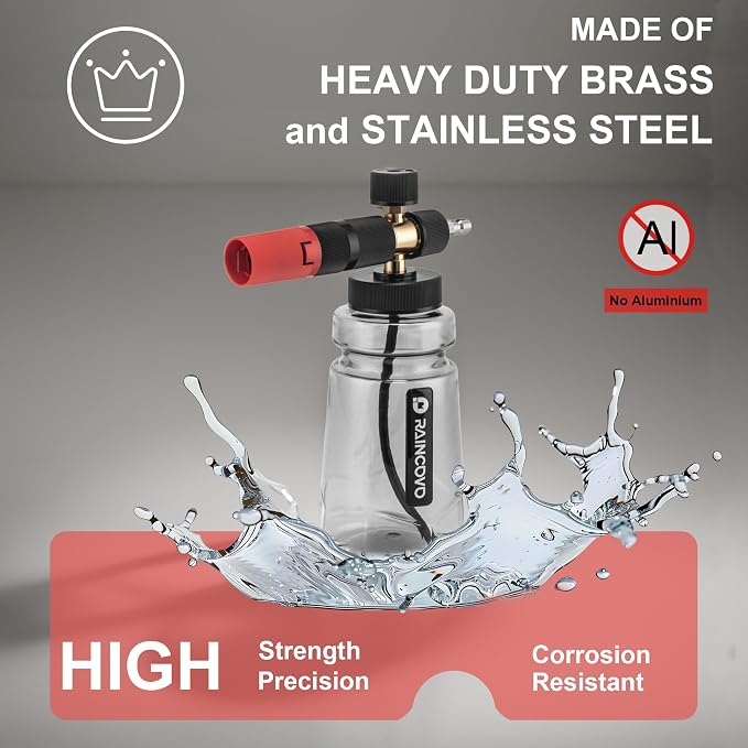 Raincovo Foam Cannon Wide Mouth for Pressure Washer, Thick Snow Foam Lance for Car Wash, Adjustable Soap Cannon with 1/4 Inch Quick Connector, Additional 1.1mm Orifice Nozzle - Image 7