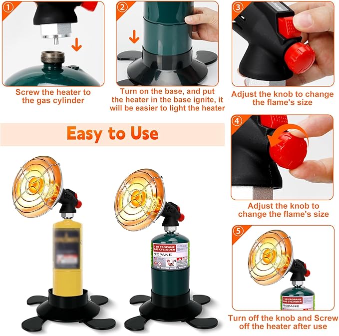 Propane Heater for Camping, Outdoor Space Patio Garage Heaters, Portable Camping Gas Heater with Reinforced Base Propane Gas Tank Holder for Outdoor Camping Hiking Ice Fishing Hunting