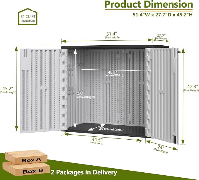 ZZM 37 Cu.ft Outdoor Storage Shed Double-Wall HDPE Storage Cabinet, Waterproof Plastic Sheds with Floor Horizontal Lockable Garden Tools Trash Can, Lawn Mower, Bike Storage, Black - Image 3