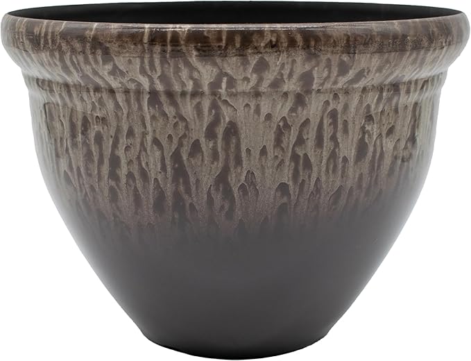 The HC Companies Pizzazz Decorative Round Flower Pots w/Ceramic Look - UV-Resistant Decorative Pot for Outdoor & Indoor Plant Pots - Modern Planter for Flower, Herbs (9?€? Foggy Gray, Pack of 1)