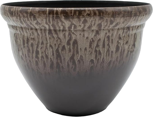 The HC Companies Pizzazz Decorative Round Flower Pots w/Ceramic Look - UV-Resistant Decorative Pot for Outdoor & Indoor Plant Pots - Modern Planter for Flower, Herbs (9?€? Foggy Gray, Pack of 1)