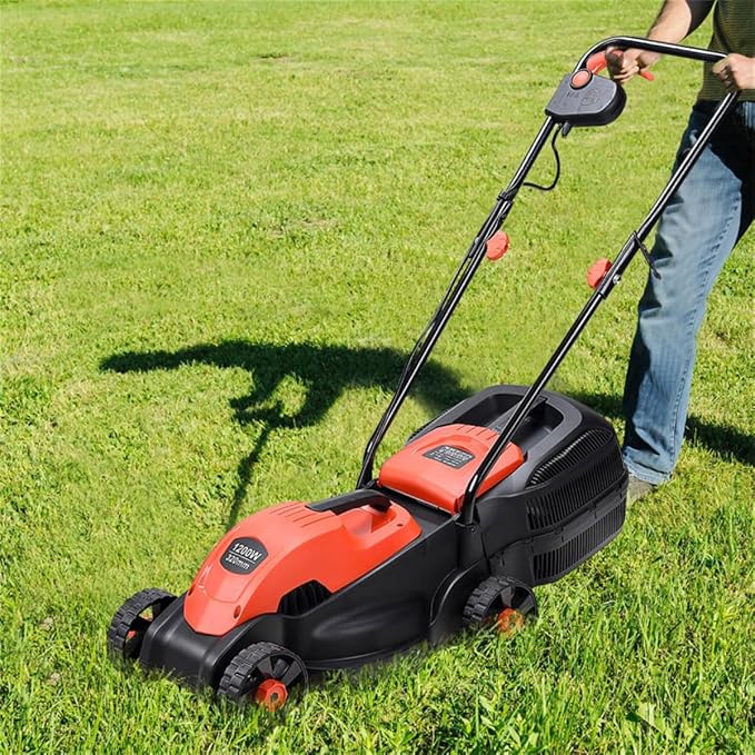 13-Inch Electric Lawn Mower 8 Gal Grass Collection Box 3 Adjustable Cutting Heights Lightweight 15.5LBS Push Mower for Garden (Red) - Image 3