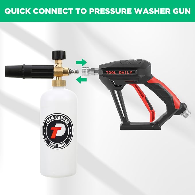 Tool Daily Short Pressure Washer Gun with Foam Cannon, Car Wash Soap 64 Oz, 5 Power Washer Nozzle Tips, 1/4 Inch Quick Connect - Image 7