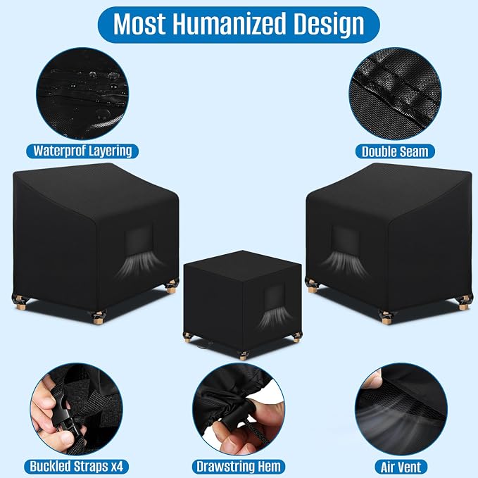 SIRUITON 3 Piece Outdoor Veranda Patio Garden Furniture Cover Set with 420D Durable and Water Resistant Fabric,Fit for Outdoor Wicker Patio Furniture Sets/Rattan Chair Conversation Sets-Balck - Image 2