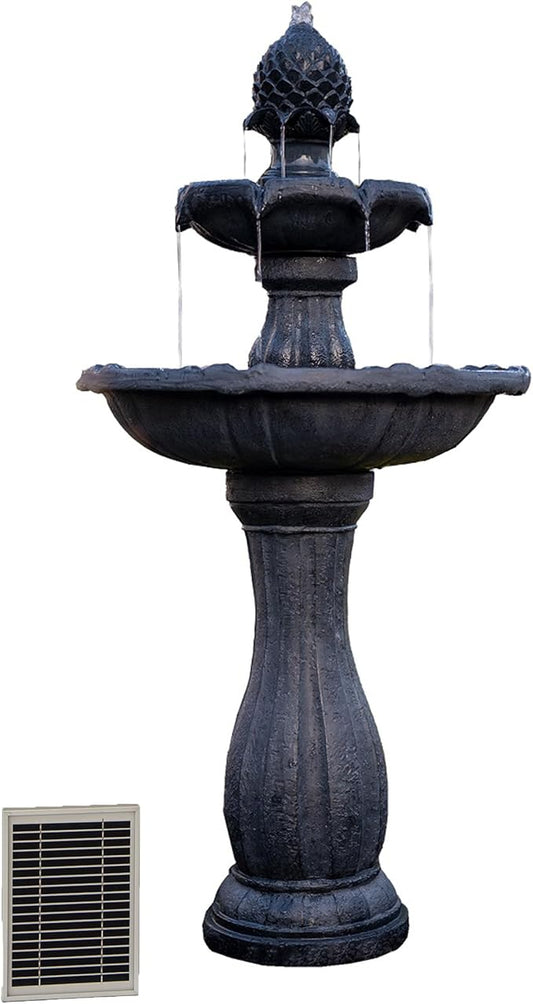 XBrand 44" Solar Powered 2-Tier Outdoor Water Fountain, Fiberglass Resin Fountain with Auto Shut-Off Pump, Black