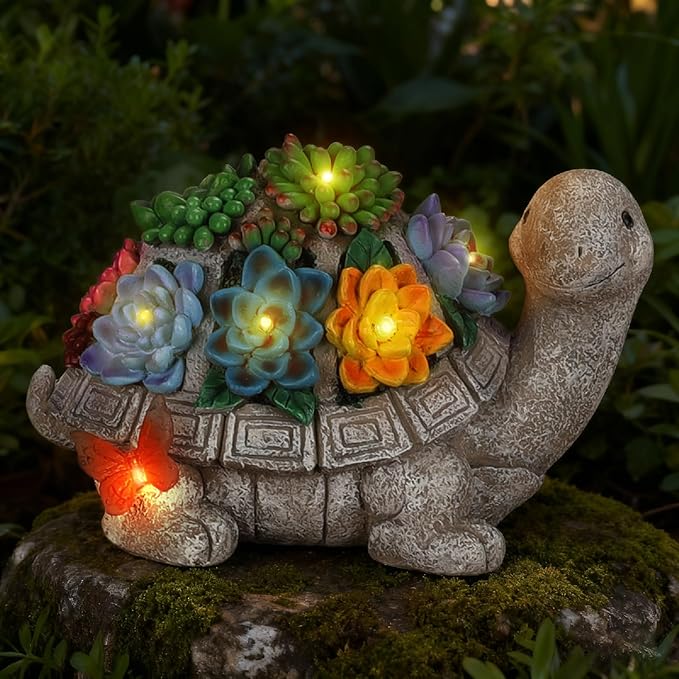 Solar Turtle Garden Statue with 7 LED Lights-Outdoor Decorative Tortoise Figurine Lighting for Patio,Yard,Lawn-Waterproof Animal Statue,Unique Home Garden Decor Unique Housewarming Gifts