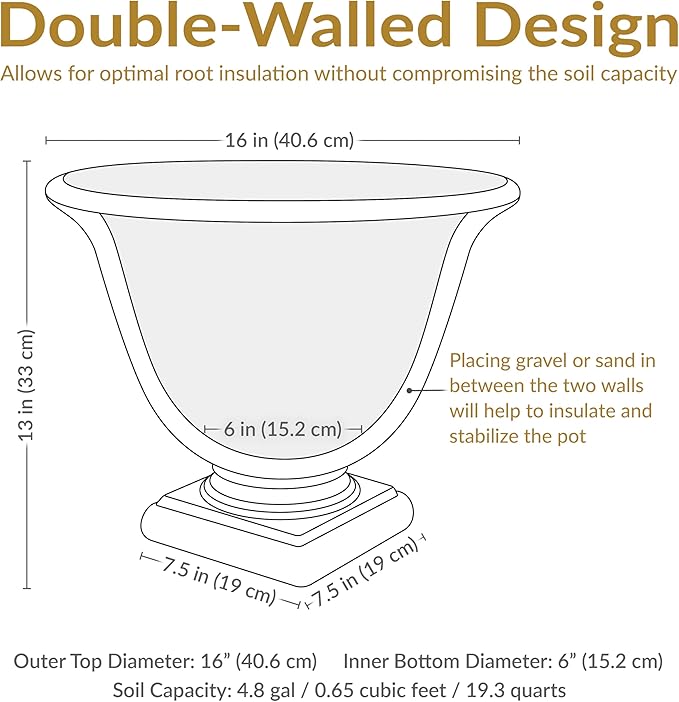 Sunnydaze 16-Inch Darcy Round Plant Pot - Polyresin Large Outdoor Urn Planter with Drillable Drainage Hole - 4 Pack - Beige