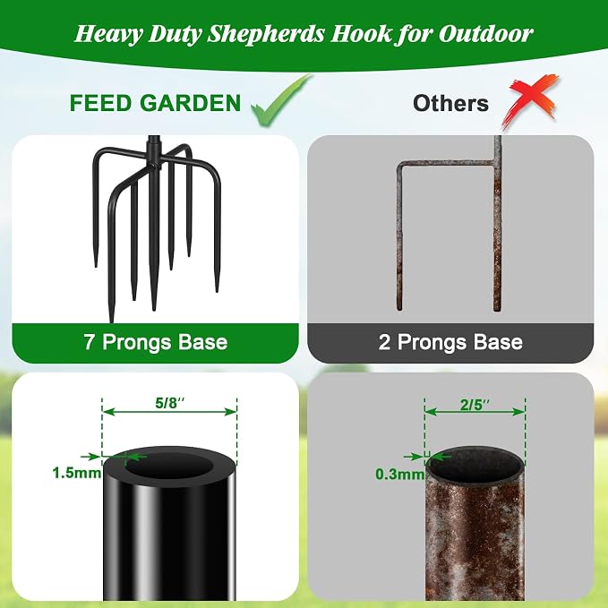 FEED GARDEN 92 Inch Adjustable Outdoor Shepherds Hook Bird Feeder Pole with 7 Prongs Base, Premium Steel Heavy Duty Tall Shepards Hooks for Hanging Bird Feeders, Plant Basket, Lanterns, 1 Pack - Image 3