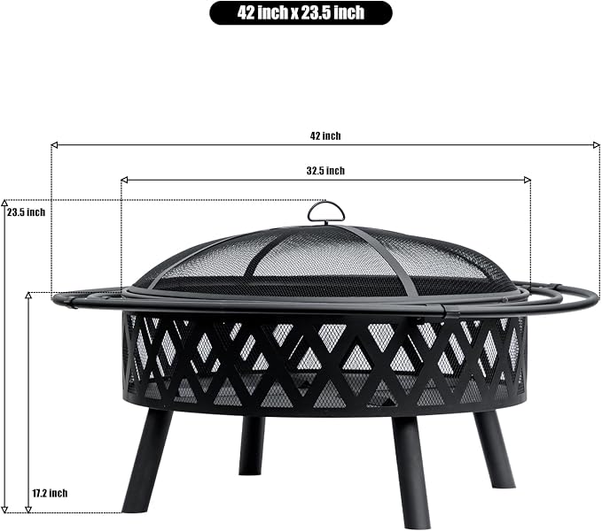 EcoNook 42 Inch Wood Burning Fire Pit with 2 Loops, Outdoor Fire Pit with Spark Screen & Fire Poker, Cross Weave Firepit for Outside Fireplace Bonfire for Yard,Patio, Garden - Image 5