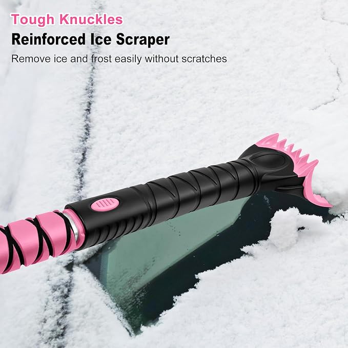 HEEYA 48 Inch Long Snow Brush for SUV, Extendable Ice Scraper and Brush with Foam Grip, 360° Pivoting Snow Car Brush for Truck Auto Jeep RV Vehicle Windshield Window - Pink - Image 6