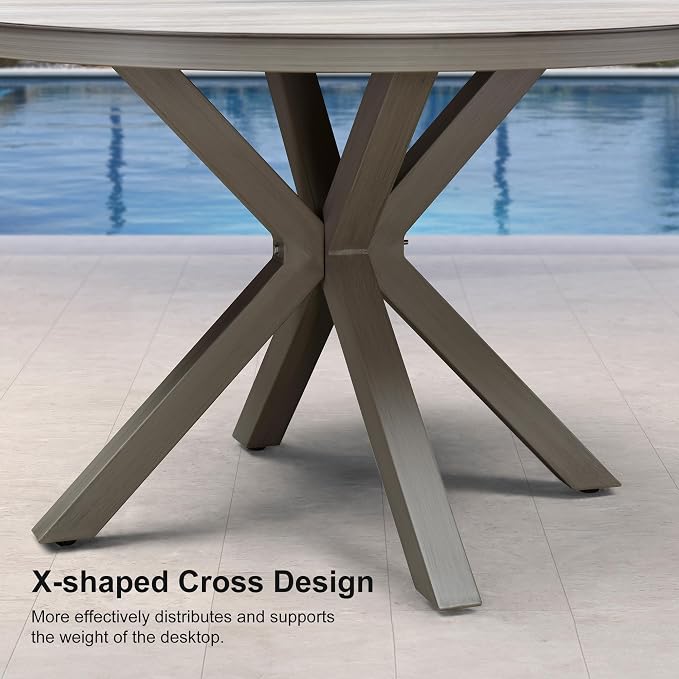 PURPLE LEAF 5 Pieces Round Dining Set Patio Aluminum Modern Oversize Round Table and Wicker Chairs with Cushions for Kitchen Porch Garden Outdoor Furniture Sets, Light Grey - Image 7
