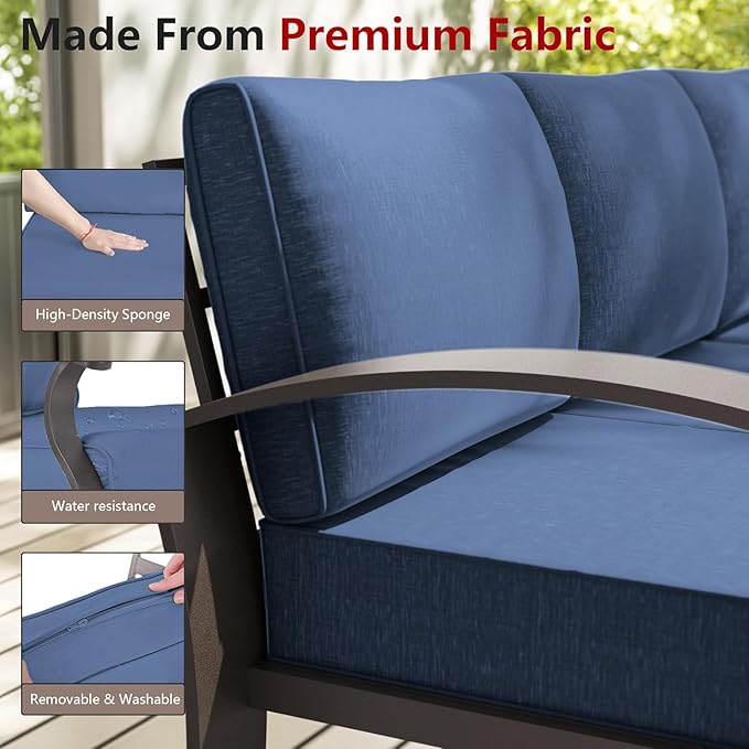 Aluminum Patio Furniture Set, 10 Seats Outdoor Patio Conversation Sets with Swivel Chair Modern Metal Sectional Sofa with Upgrade Cushions for Patio, Backyard - Blue
