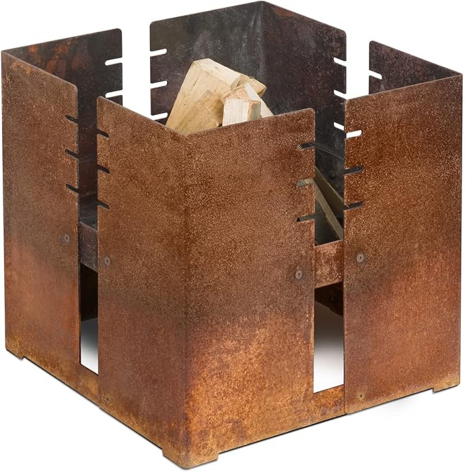 BBQ Grill Corten Steel Square Fire Pit Wood Charcoal Burning Patio Backyard Garden Picnic Outdoor Barbecue Bonfire Fireplace 17.7 inch Side Length by GZGNEEVL