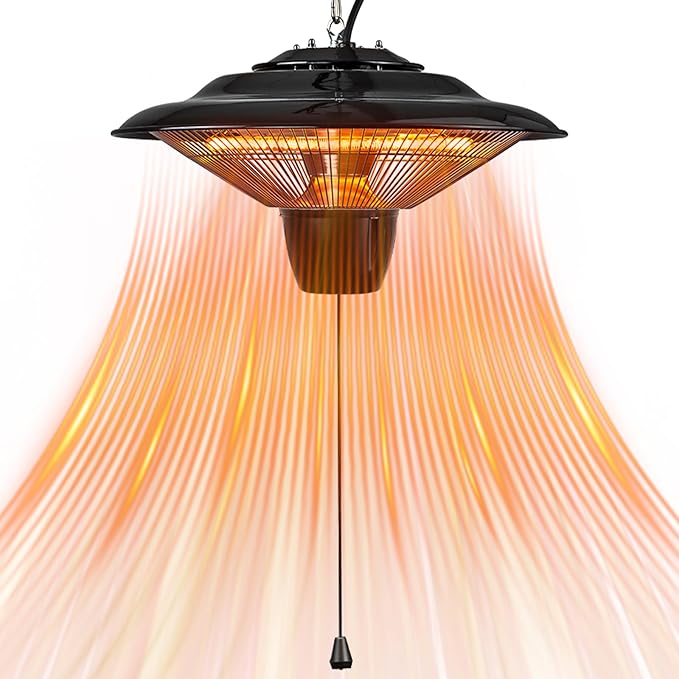 Patio Heater, 1500W Outdoor Heaters for Patio Ultra-Quiet Electric Heating Lamp Waterproof with 2 Heating Levels Overheat Protection, Ceiling Mounted Heater for Porch, Garage, Balcony