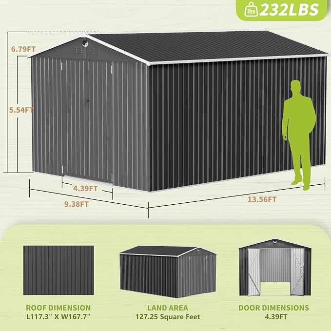 10x14 FT Outdoor Storage Shed,Metal Tool Sheds,Waterproof Outside Storage Shed,Large Storage Building with Lockable Door - Image 2
