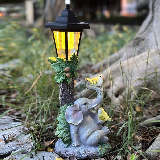 Solar Elephant Garden Statue, Outside Elephant Statue with Lantern Perfect for Balconies, backyards, or lawns—A Unique Birthday or Housewarming Gift for Women, Mothers, or Grandmothers