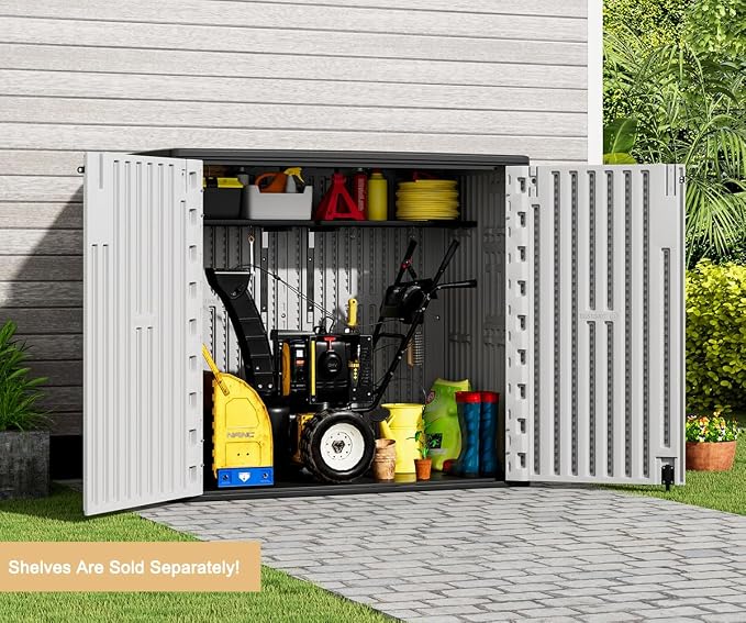 KINYING Outdoor Horizontal Storage Sheds,37 Cu.ft Outdoor Storage Cabinet Waterproof Resin Tool Storage Box for Lawn Mower,Garden Tools and Patio Furniture, Lockable (Grey) - Image 5