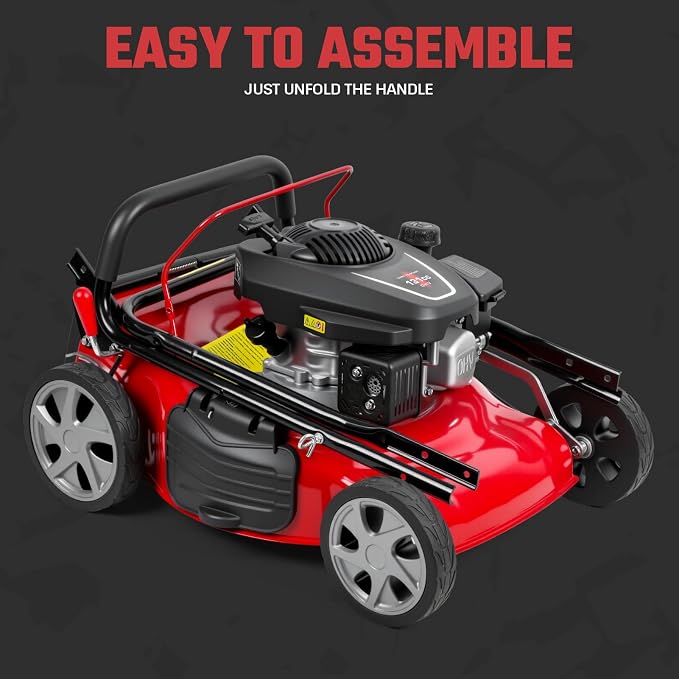 3-in-1 Self-Propelled Lawn Mower, 131cc Walk Behind Gas Lawn Mower with 50l Grass Catcher, Adjustable Cutting Height (25-75mm), Pushmower for Easy Maneuvering, Small to Medium Lawns (Red) - Image 7