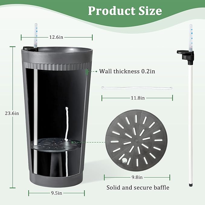 Self-Watering 24in Plastic Round Planter with Vertical Ribbed Design – Indoor Outdoor Flower Pot for Plants, Herbs, and Small Trees, Set of 2