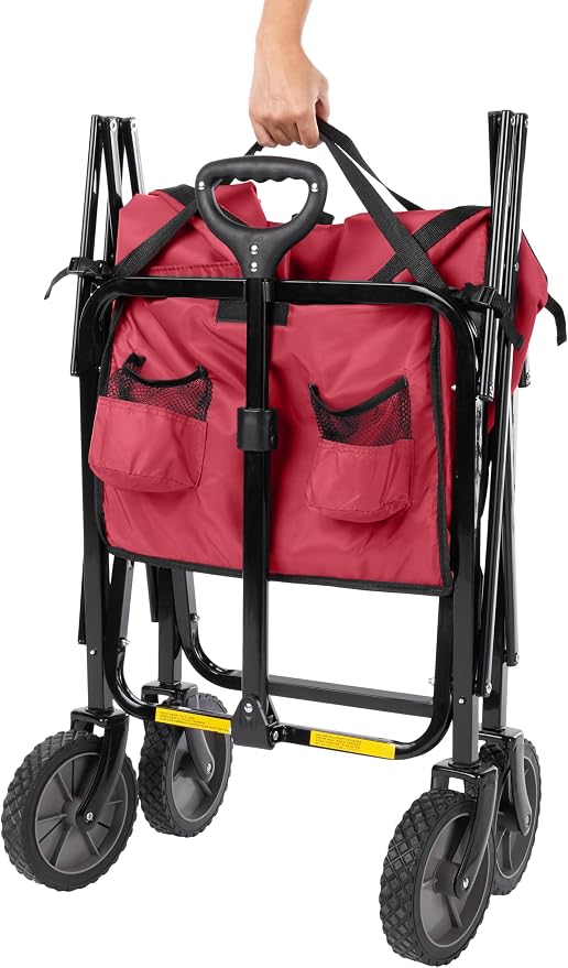 Amazon Basics Collapsible Heavy Duty Utility Wagon for Outdoor Sports, Camping, Garden, and Pets, Portable with Handle, 265 pounds Weight Capacity, 27.6 x 40.9 x 20 inches, Red - Image 3