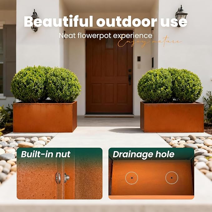 Corten Steel Planter Box Rectangular Planters 32" L x 16" W x 16" H Large Outdoor Planter Metal Planter Box for Tall Plant Trough Rustic for Garden Yard Commercial Residential