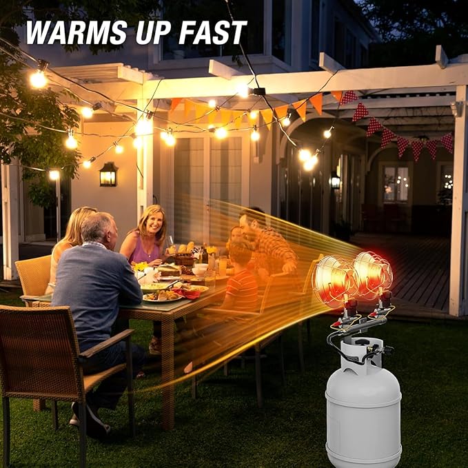 30000 BTU Propane Heater Outdoor, Double Tank Top Cordless Radiant Gas Heater, Tip-Over Protection, Safety Shut-off Valve for Patio, Camping, Fishing, Garage