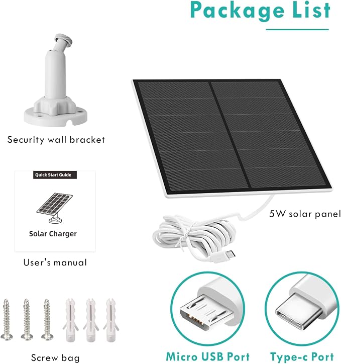 Solar Panel for Security Camera, 5W USB Solar Panel for Outdoor Rechargeable Battery Camera, Solar Panels with 9.8ft Cable, Adjustable Wall Mount, IP65 Waterproof, 3 Pack - Image 7