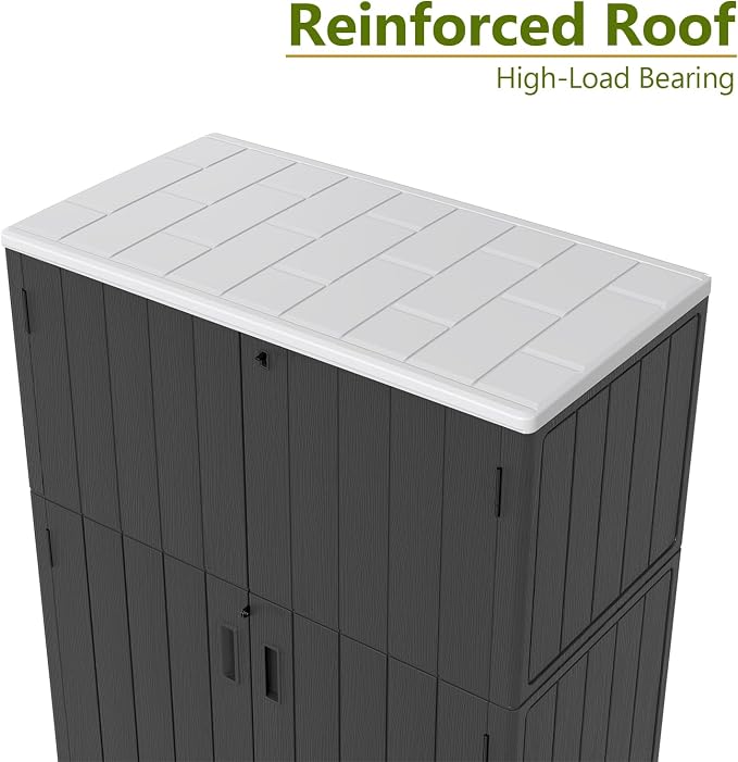 ZZM 57 Cu.ft Outdoor Storage Shed with Floor HDPE Double-Wall Resin Sheds Outdoor Storage, Lockable Weatherproof Storage Cabinet Fit for Garden Tools, Garage can, Bike, Patio Furniture, Black - Image 7