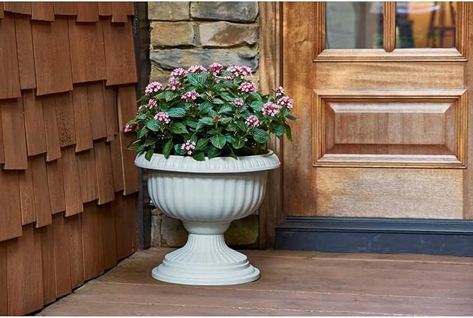 Southern Patio Dynamic Indoor Outdoor 18" Resin Grecian Style Urn Accent Planter Pot, White (2 Pack)
