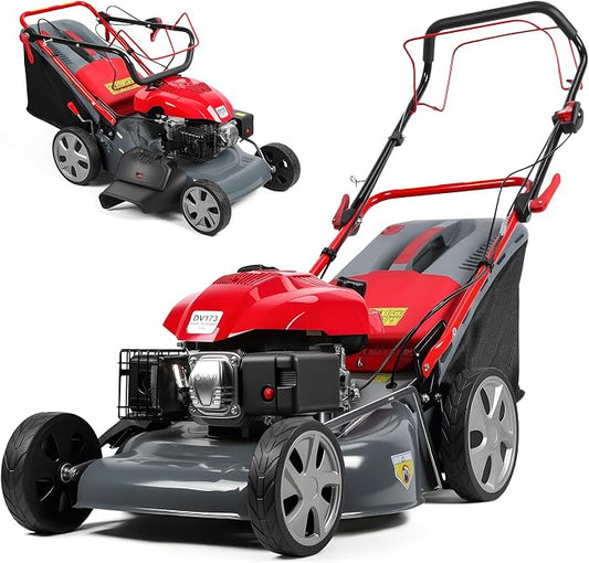 173cc self propelled Gas Lawn Mower Walk Behind Grass Cutter 20 inch Cutting Deck 60l Collection Bag Rear Wheel Drive Heavy Duty Yard Care Landscaping Tool Adjustable Height Patio Weed Trimming by Unknown