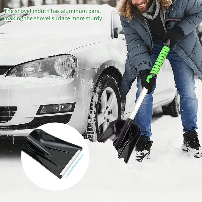 43.3'' Snow Shovel & Snow Brush with Ice Scrapers for Car Windshield,5-in-1 Extendable Thicken Aluminum Tube,180° Pivoting Brush Head & Foam Grip for Christmas, Cars, Trucks, SUVs, Vehicle（Green - Image 8